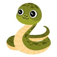 Cute Cartoon Snake. Happy funny serpent with spots on skin. Colored flat illustration isolated on white background vector