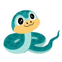 Cute Cartoon Snake. Happy funny serpent with spots on skin. Colored flat illustration isolated on white background vector
