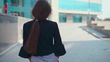 ein Frau mit lange Haar Gehen Nieder ein Straße video