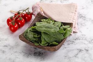 Green spinach leaves in the bowl photo