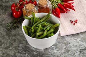 vegano cocina - hervido verde frijol foto