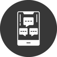 Mobile Chat Info Glyph Inverted Icon vector