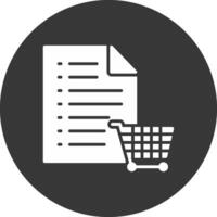 compras lista glifo invertido icono vector