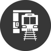 tren estación glifo invertido icono vector
