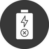 vacío batería glifo invertido icono vector