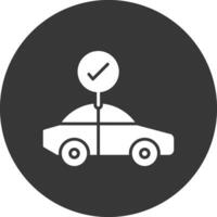 coche cheque glifo invertido icono vector