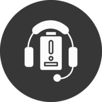 icono de glifo invertido de auriculares vector