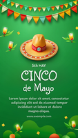 A green background with a hat and a banner that says Cinco de Mayo psd