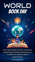 A poster for World Book Day featuring a boy reading a book psd