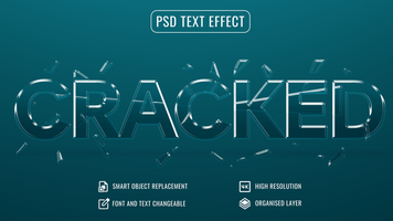 Cracked testo effetto con rotto bicchiere psd