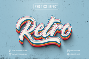 retro texto efecto con vistoso letras psd