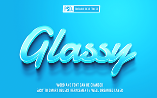 shiny 3d glassy or glass text effect on blue background psd