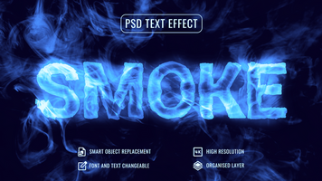 Smoke text effect with blue smoke background psd