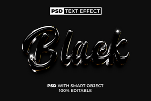 Black Shiny Text Effect 3D Style psd