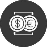 moneda intercambio glifo invertido icono vector