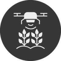 agrícola drones glifo invertido icono vector