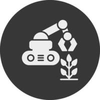agrícola robot glifo invertido icono vector