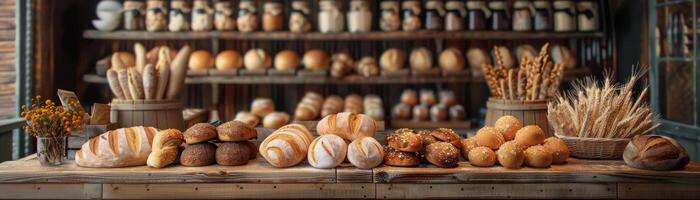 Rustic Bakery Display of Assorted Breads photo