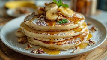 Banana Walnut Pancakes with Maple Syrup photo