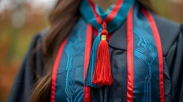 Proud Graduate in Ceremonial Gown with Special Tassels Celebrating Academic Achievement photo