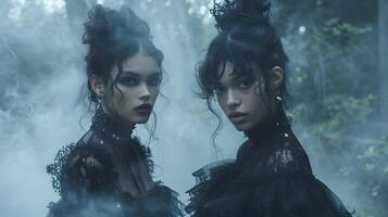 Enchanting Gothic Fashion Editorial in Misty Forest Outdoor Lifestyle Shoot photo