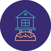 Beach Hut Line Two Color Circle Icon vector