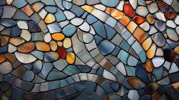 Crumbling abstract ceramic mosaic texture. Vintage background with colored chips. photo