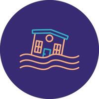 Flooded House Line Two Color Circle Icon vector