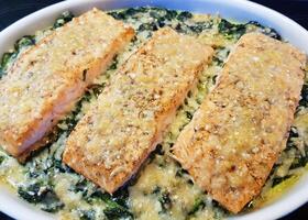 Fresh Salmon filet with herbs and spices photo