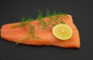 Fresh Salmon filet with herbs and spices photo