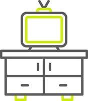 icono de dos colores de línea de mesa de tv vector