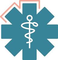 caduceo glifo icono de dos colores vector