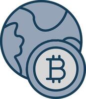 Bitcoin World Line Filled Grey Icon vector