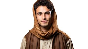 ai generado retrato de hermoso Arábica musulmán hombre con tradicional atuendo foto