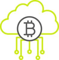 nube bitcoin línea dos color icono vector