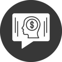 dinero idea charla glifo invertido icono vector