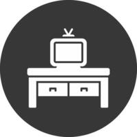 televisión mesa glifo invertido icono vector