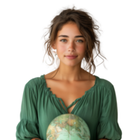 Young woman with a globe on a transparent background png