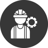 construccion trabajador glifo invertido icono vector