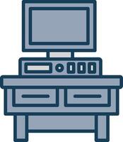 Computer Desk Line Filled Grey Icon vector