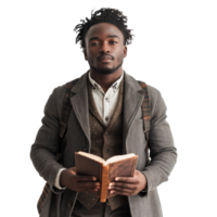 Confident young man with a book on a transparent background png