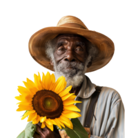 Alten Mann mit Sonnenblume auf ein transparent Hintergrund png
