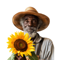 mayor hombre con girasol en un transparente antecedentes png