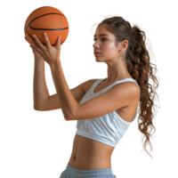 Young woman practicing basketball skills on transparent background png