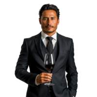 Elegant man in suit holding wine glass with style png