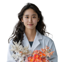 Marine biologist with coral samples on transparent background png