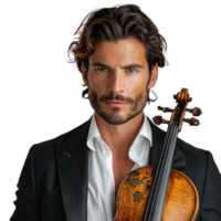 Stylish male musician holding a classic violin png