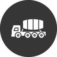 cemento camión glifo invertido icono vector