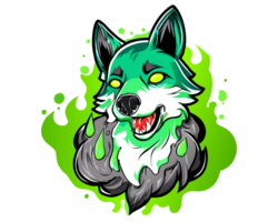 a zombie fox with a long tail and a big head png
