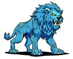 a cartoon blue lion with a big mouth png